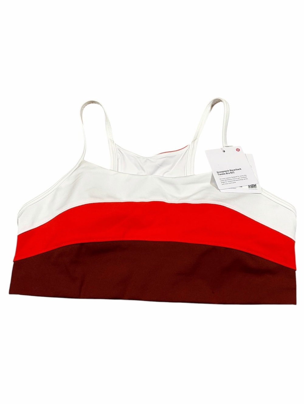 NWT Lululemon Scoop Neck Racerback Tennis Bra (White/Cherry Ember/Cranberry) M